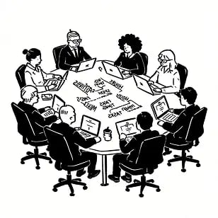 Illustration showing endless meetings problem in project management